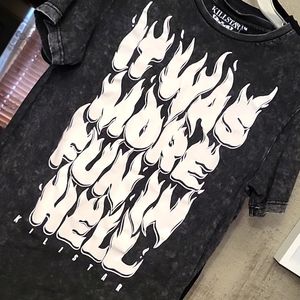 Killstar vintage wash Tshirt size M "It was more fun in hell"